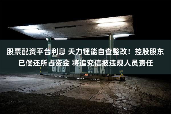 股票配资平台利息 天力锂能自查整改！控股股东已偿还所占资金 将追究信披违规人员责任